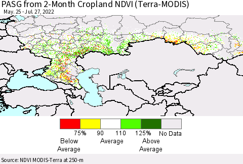 Russian Federation PASG from 2-Month Cropland NDVI (Terra-MODIS) Thematic Map For 7/20/2022 - 7/27/2022