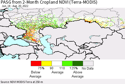 Russian Federation PASG from 2-Month Cropland NDVI (Terra-MODIS) Thematic Map For 8/13/2022 - 8/20/2022