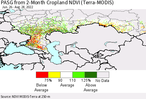 Russian Federation PASG from 2-Month Cropland NDVI (Terra-MODIS) Thematic Map For 8/21/2022 - 8/28/2022