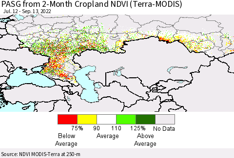 Russian Federation PASG from 2-Month Cropland NDVI (Terra-MODIS) Thematic Map For 9/6/2022 - 9/13/2022