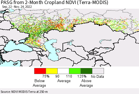 Russian Federation PASG from 2-Month Cropland NDVI (Terra-MODIS) Thematic Map For 11/17/2022 - 11/24/2022