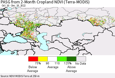 Russian Federation PASG from 2-Month Cropland NDVI (Terra-MODIS) Thematic Map For 12/11/2022 - 12/18/2022