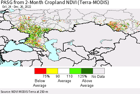 Russian Federation PASG from 2-Month Cropland NDVI (Terra-MODIS) Thematic Map For 12/19/2022 - 12/26/2022
