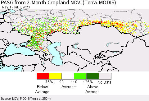 Russian Federation PASG from 2-Month Cropland NDVI (Terra-MODIS) Thematic Map For 6/26/2023 - 7/3/2023