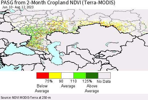 Russian Federation PASG from 2-Month Cropland NDVI (Terra-MODIS) Thematic Map For 8/5/2023 - 8/12/2023