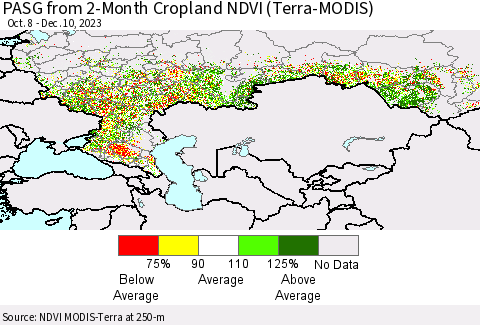 Russian Federation PASG from 2-Month Cropland NDVI (Terra-MODIS) Thematic Map For 12/3/2023 - 12/10/2023