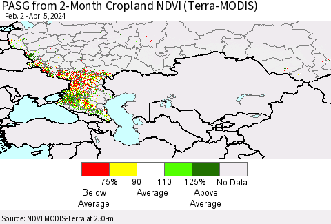 Russian Federation PASG from 2-Month Cropland NDVI (Terra-MODIS) Thematic Map For 3/29/2024 - 4/5/2024