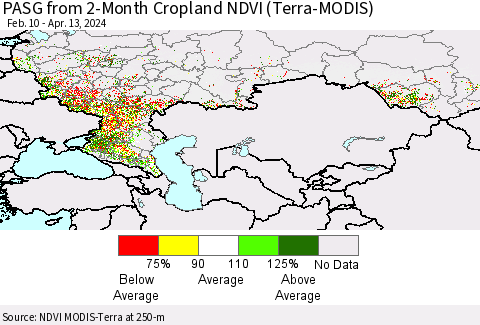 Russian Federation PASG from 2-Month Cropland NDVI (Terra-MODIS) Thematic Map For 4/6/2024 - 4/13/2024