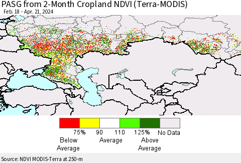 Russian Federation PASG from 2-Month Cropland NDVI (Terra-MODIS) Thematic Map For 4/14/2024 - 4/21/2024