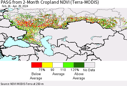 Russian Federation PASG from 2-Month Cropland NDVI (Terra-MODIS) Thematic Map For 4/22/2024 - 4/29/2024