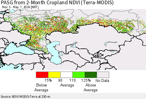 Russian Federation PASG from 2-Month Cropland NDVI (Terra-MODIS) Thematic Map For 4/30/2024 - 5/7/2024