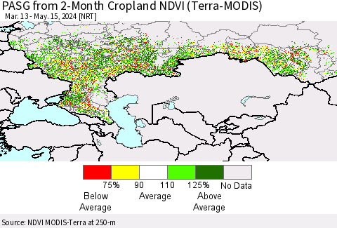 Russian Federation PASG from 2-Month Cropland NDVI (Terra-MODIS) Thematic Map For 5/8/2024 - 5/15/2024