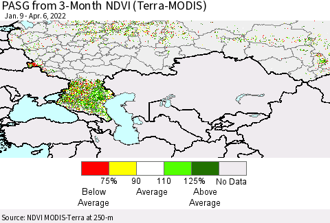 Russian Federation PASG from 3-Month NDVI (Terra-MODIS) Thematic Map For 3/30/2022 - 4/6/2022