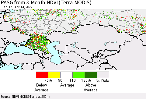 Russian Federation PASG from 3-Month NDVI (Terra-MODIS) Thematic Map For 4/7/2022 - 4/14/2022
