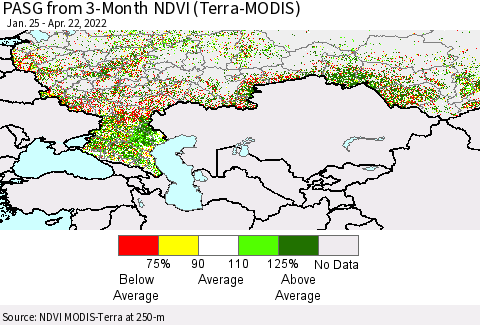Russian Federation PASG from 3-Month NDVI (Terra-MODIS) Thematic Map For 4/15/2022 - 4/22/2022