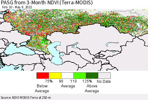 Russian Federation PASG from 3-Month NDVI (Terra-MODIS) Thematic Map For 5/1/2022 - 5/8/2022