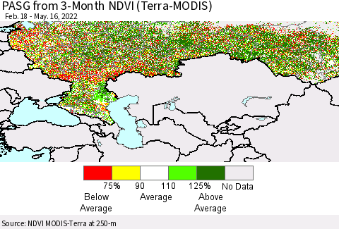 Russian Federation PASG from 3-Month NDVI (Terra-MODIS) Thematic Map For 5/9/2022 - 5/16/2022