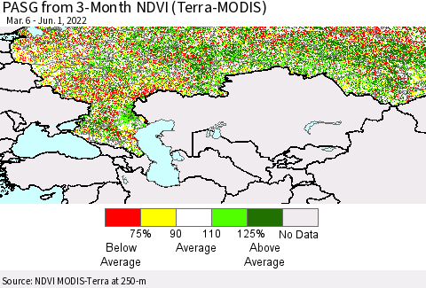 Russian Federation PASG from 3-Month NDVI (Terra-MODIS) Thematic Map For 5/25/2022 - 6/1/2022