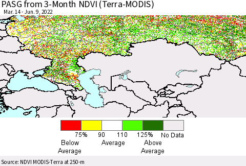 Russian Federation PASG from 3-Month NDVI (Terra-MODIS) Thematic Map For 6/2/2022 - 6/9/2022