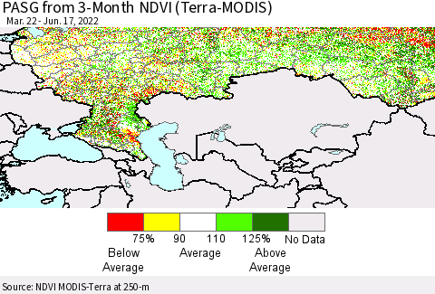 Russian Federation PASG from 3-Month NDVI (Terra-MODIS) Thematic Map For 6/10/2022 - 6/17/2022