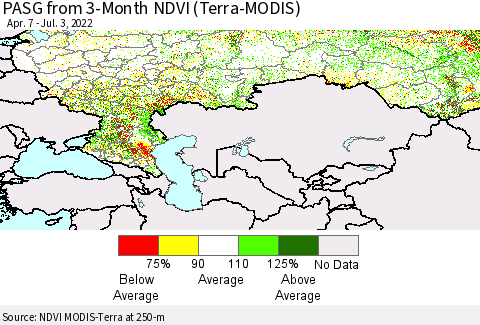Russian Federation PASG from 3-Month NDVI (Terra-MODIS) Thematic Map For 6/26/2022 - 7/3/2022