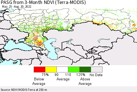 Russian Federation PASG from 3-Month NDVI (Terra-MODIS) Thematic Map For 8/13/2022 - 8/20/2022