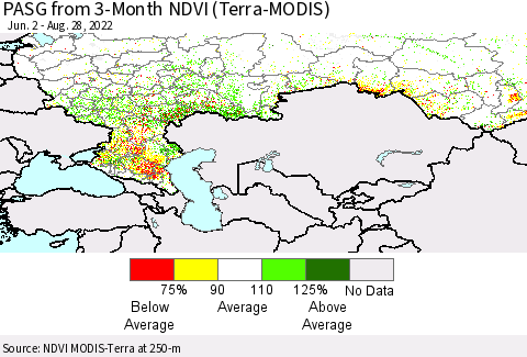 Russian Federation PASG from 3-Month NDVI (Terra-MODIS) Thematic Map For 8/21/2022 - 8/28/2022
