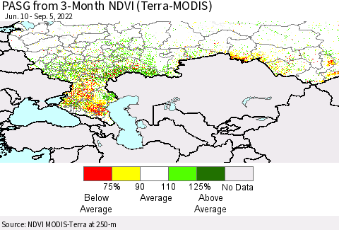 Russian Federation PASG from 3-Month NDVI (Terra-MODIS) Thematic Map For 8/29/2022 - 9/5/2022