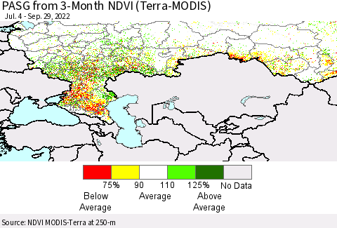 Russian Federation PASG from 3-Month NDVI (Terra-MODIS) Thematic Map For 9/22/2022 - 9/29/2022