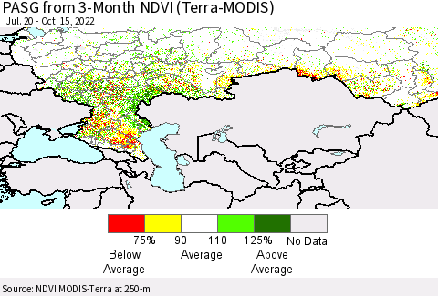 Russian Federation PASG from 3-Month NDVI (Terra-MODIS) Thematic Map For 10/8/2022 - 10/15/2022
