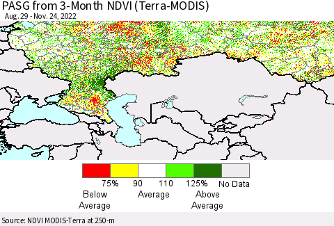 Russian Federation PASG from 3-Month NDVI (Terra-MODIS) Thematic Map For 11/17/2022 - 11/24/2022