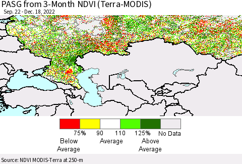 Russian Federation PASG from 3-Month NDVI (Terra-MODIS) Thematic Map For 12/11/2022 - 12/18/2022