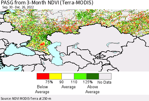 Russian Federation PASG from 3-Month NDVI (Terra-MODIS) Thematic Map For 12/19/2022 - 12/26/2022