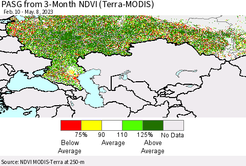 Russian Federation PASG from 3-Month NDVI (Terra-MODIS) Thematic Map For 5/1/2023 - 5/8/2023