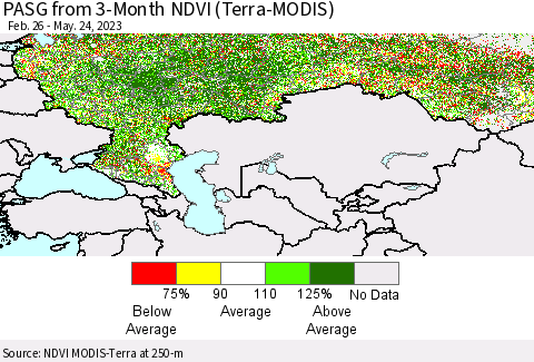 Russian Federation PASG from 3-Month NDVI (Terra-MODIS) Thematic Map For 5/17/2023 - 5/24/2023