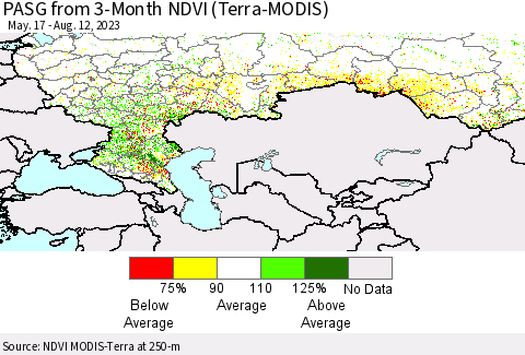 Russian Federation PASG from 3-Month NDVI (Terra-MODIS) Thematic Map For 8/5/2023 - 8/12/2023