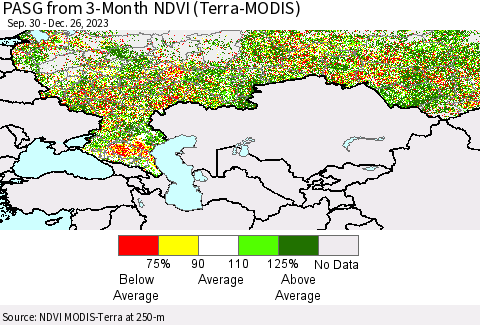Russian Federation PASG from 3-Month NDVI (Terra-MODIS) Thematic Map For 12/19/2023 - 12/26/2023