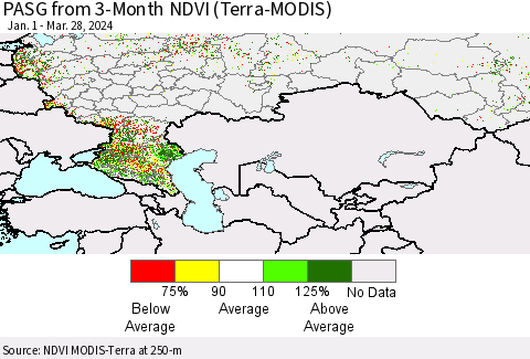 Russian Federation PASG from 3-Month NDVI (Terra-MODIS) Thematic Map For 3/21/2024 - 3/28/2024