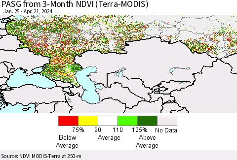 Russian Federation PASG from 3-Month NDVI (Terra-MODIS) Thematic Map For 4/14/2024 - 4/21/2024