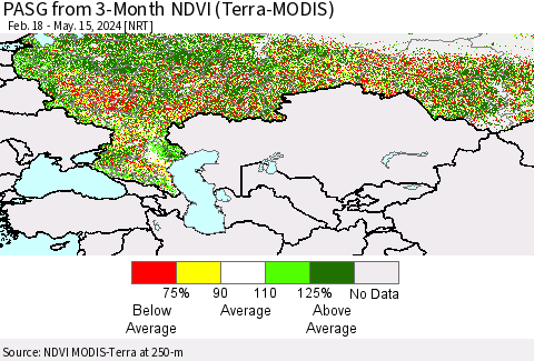 Russian Federation PASG from 3-Month NDVI (Terra-MODIS) Thematic Map For 5/8/2024 - 5/15/2024