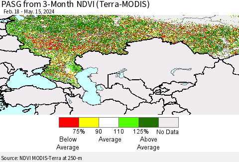 Russian Federation PASG from 3-Month NDVI (Terra-MODIS) Thematic Map For 5/8/2024 - 5/15/2024
