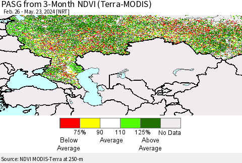 Russian Federation PASG from 3-Month NDVI (Terra-MODIS) Thematic Map For 5/16/2024 - 5/23/2024