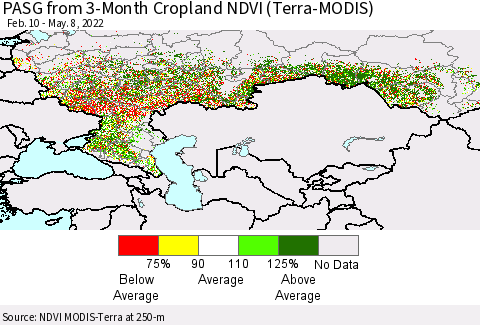 Russian Federation PASG from 3-Month Cropland NDVI (Terra-MODIS) Thematic Map For 5/1/2022 - 5/8/2022