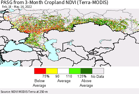 Russian Federation PASG from 3-Month Cropland NDVI (Terra-MODIS) Thematic Map For 5/9/2022 - 5/16/2022