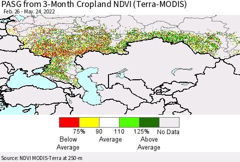 Russian Federation PASG from 3-Month Cropland NDVI (Terra-MODIS) Thematic Map For 5/17/2022 - 5/24/2022