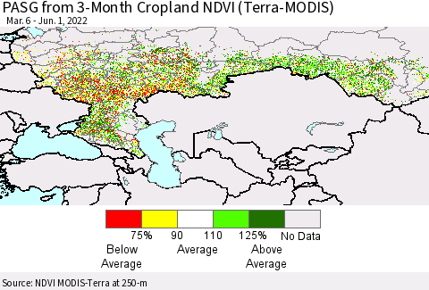 Russian Federation PASG from 3-Month Cropland NDVI (Terra-MODIS) Thematic Map For 5/25/2022 - 6/1/2022