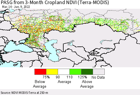 Russian Federation PASG from 3-Month Cropland NDVI (Terra-MODIS) Thematic Map For 6/2/2022 - 6/9/2022