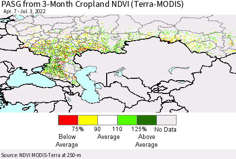Russian Federation PASG from 3-Month Cropland NDVI (Terra-MODIS) Thematic Map For 6/26/2022 - 7/3/2022
