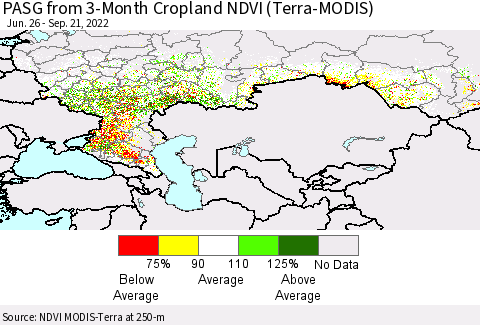 Russian Federation PASG from 3-Month Cropland NDVI (Terra-MODIS) Thematic Map For 9/14/2022 - 9/21/2022