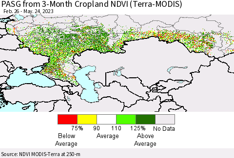 Russian Federation PASG from 3-Month Cropland NDVI (Terra-MODIS) Thematic Map For 5/17/2023 - 5/24/2023